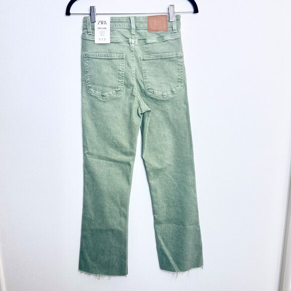 Zara Jeans Size 0 Mini Flare High Rise Ankle Stretch Green Denim Boho Hippie - Picture 4 of 8